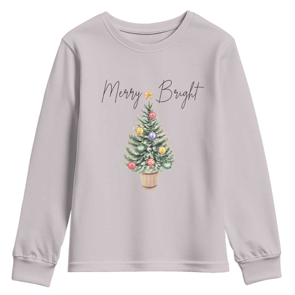 Christmas Youth Sweatshirt Merry And Bright Retro Xmas Tree TS11 Ice Gray Print Your Wear