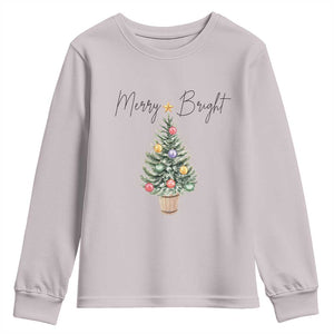 Christmas Youth Sweatshirt Merry And Bright Retro Xmas Tree TS11 Ice Gray Print Your Wear