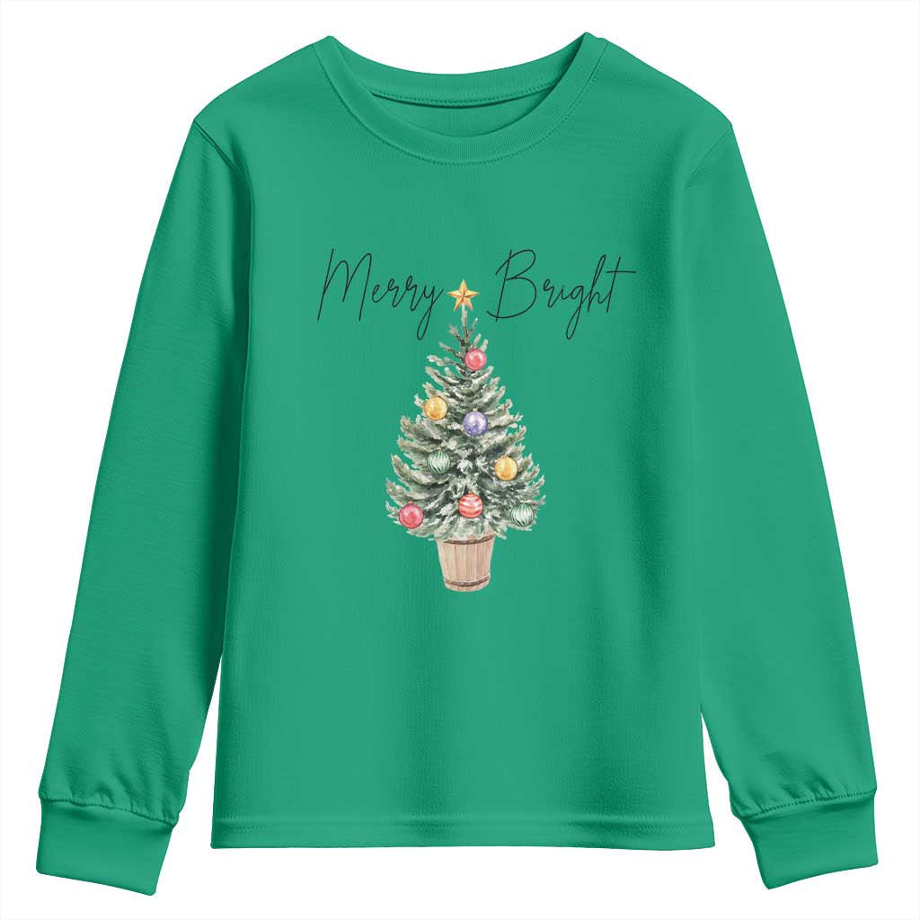 Christmas Youth Sweatshirt Merry And Bright Retro Xmas Tree TS11 Irish Green Print Your Wear
