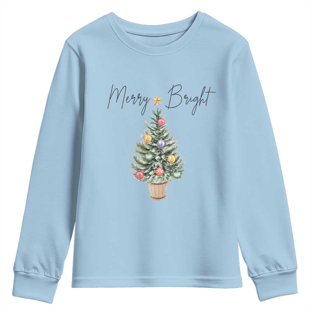 Christmas Youth Sweatshirt Merry And Bright Retro Xmas Tree TS11 Light Blue Print Your Wear