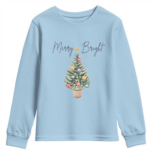 Christmas Youth Sweatshirt Merry And Bright Retro Xmas Tree TS11 Light Blue Print Your Wear