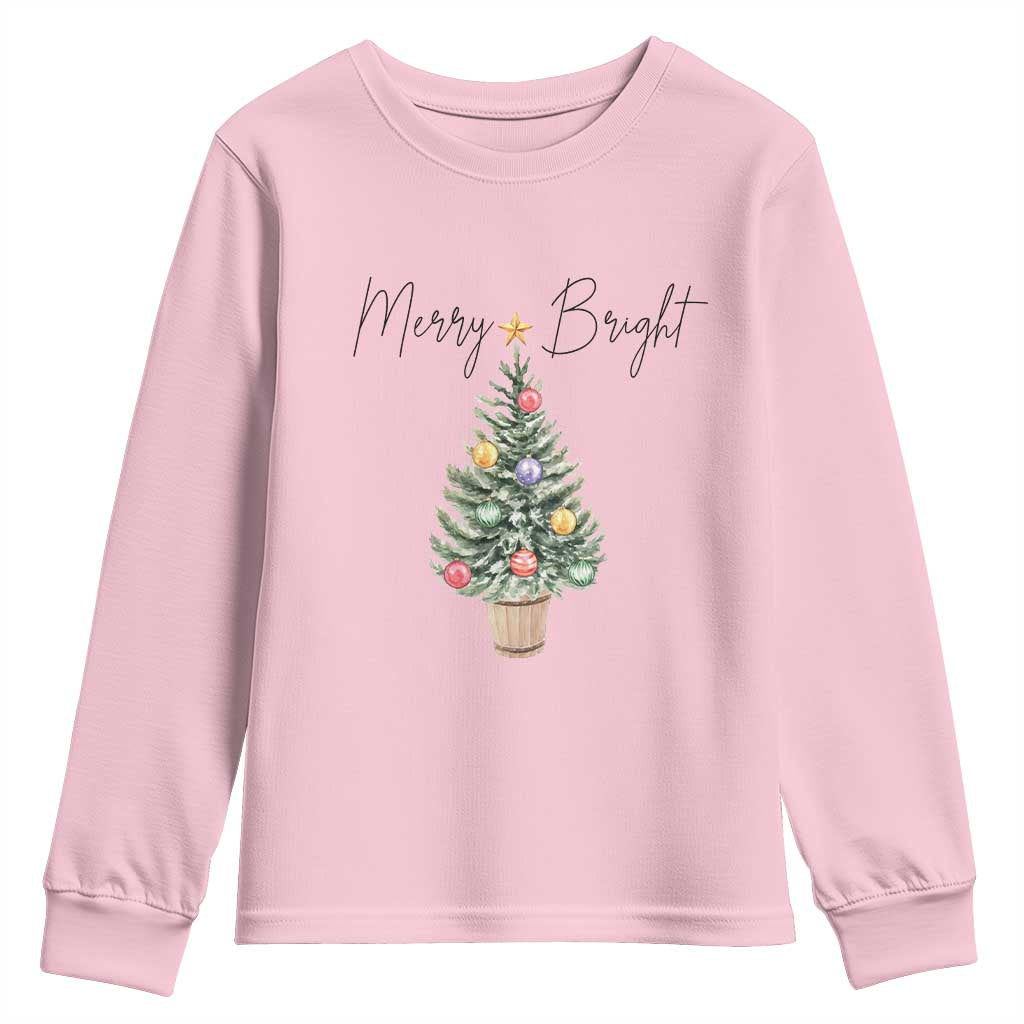 Christmas Youth Sweatshirt Merry And Bright Retro Xmas Tree TS11 Light Pink Print Your Wear