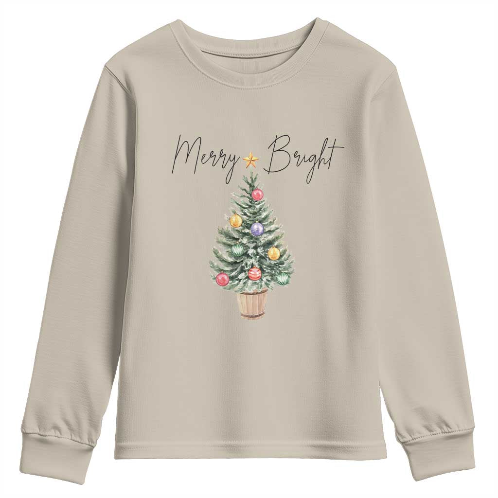 Christmas Youth Sweatshirt Merry And Bright Retro Xmas Tree TS11 Sand Print Your Wear