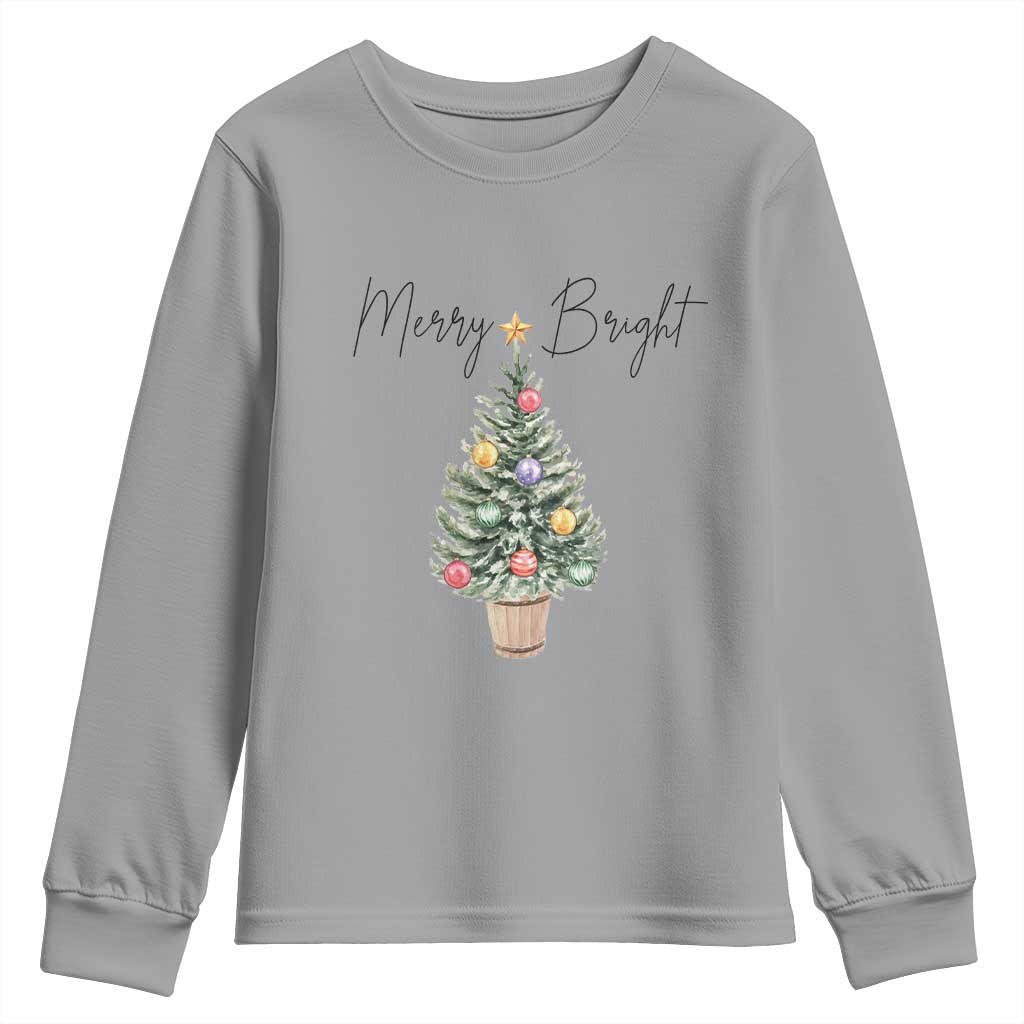 Christmas Youth Sweatshirt Merry And Bright Retro Xmas Tree TS11 Sport Gray Print Your Wear
