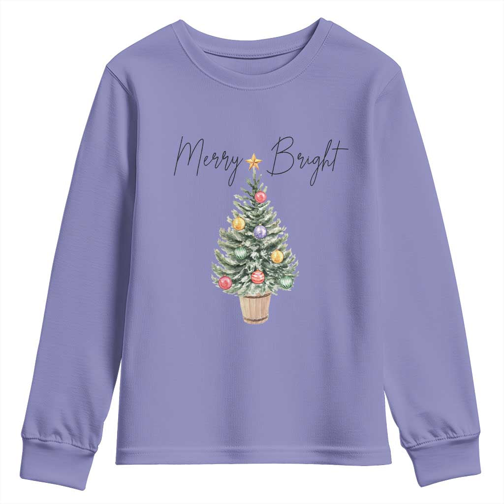 Christmas Youth Sweatshirt Merry And Bright Retro Xmas Tree TS11 Violet Print Your Wear
