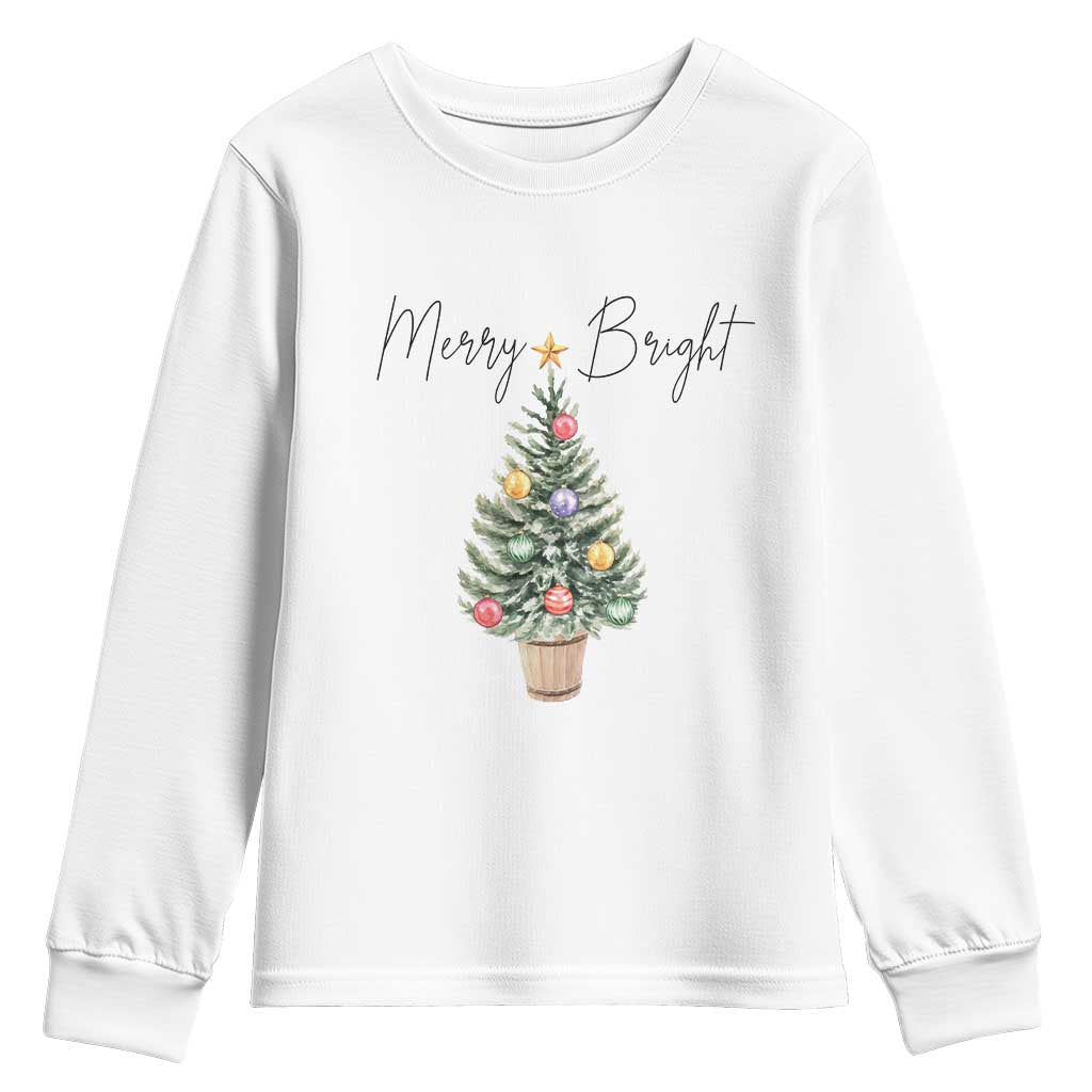 Christmas Youth Sweatshirt Merry And Bright Retro Xmas Tree TS11 White Print Your Wear
