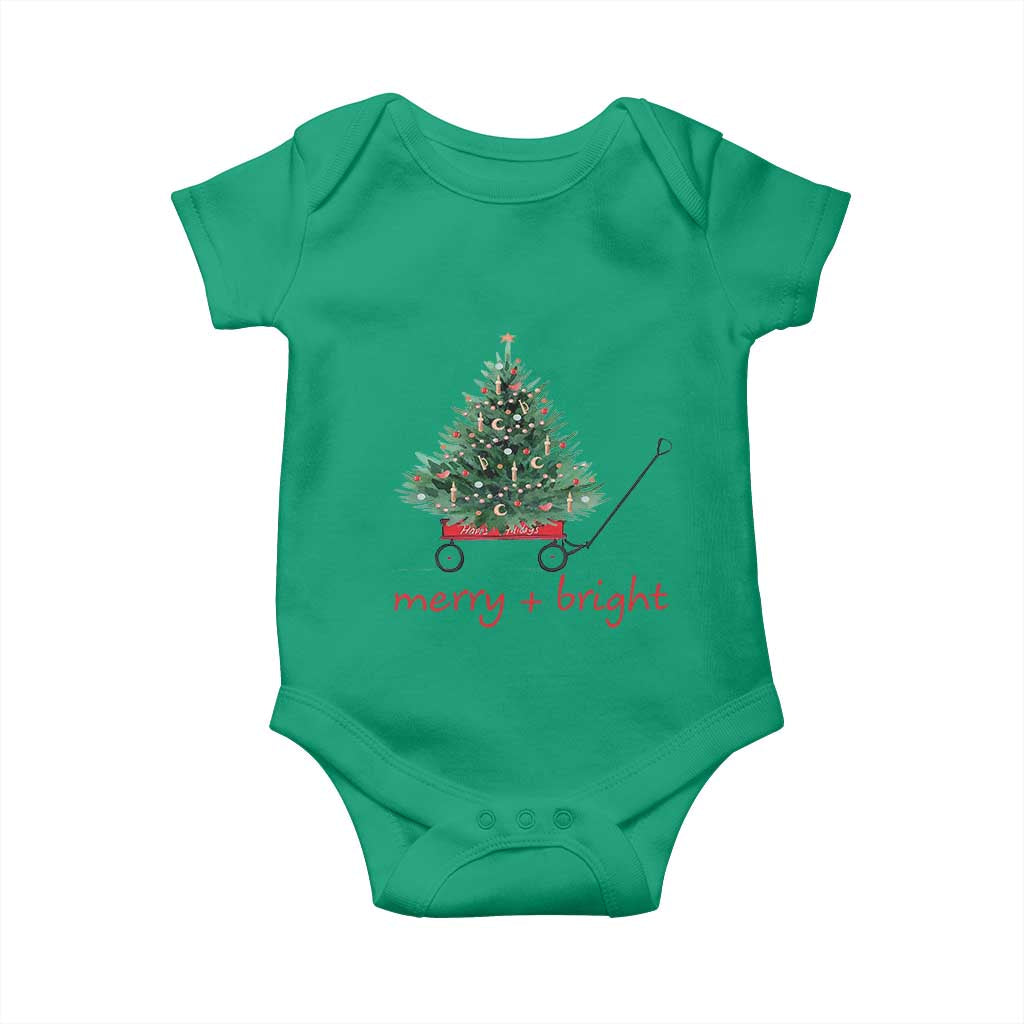 Christmas Baby Onesie Merry And Bright Retro Xmas Tree Wagon TS11 Irish Green Print Your Wear