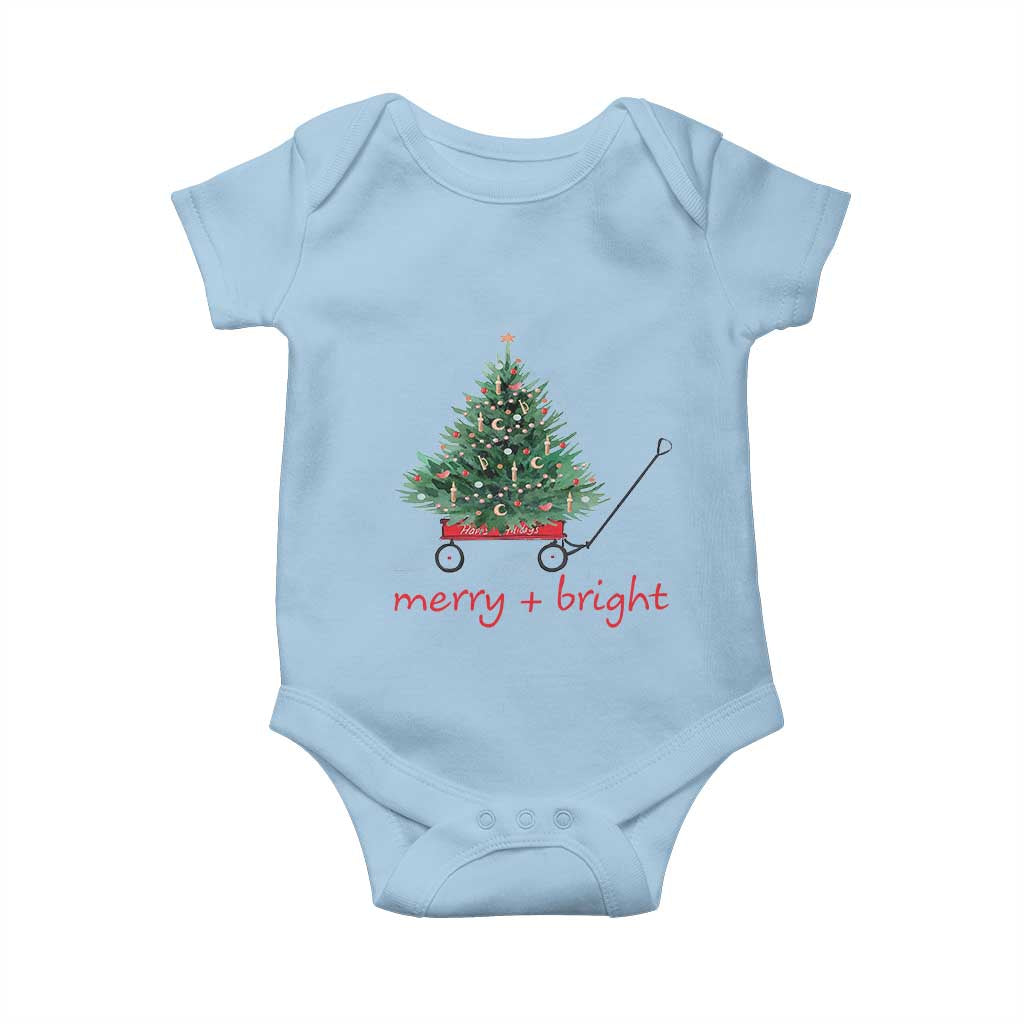 Christmas Baby Onesie Merry And Bright Retro Xmas Tree Wagon TS11 Light Blue Print Your Wear