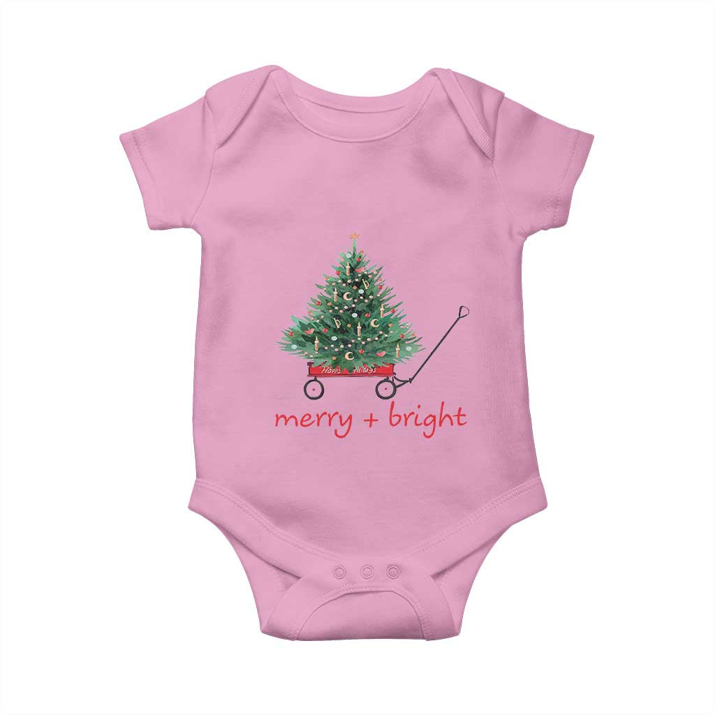 Christmas Baby Onesie Merry And Bright Retro Xmas Tree Wagon TS11 Light Pink Print Your Wear