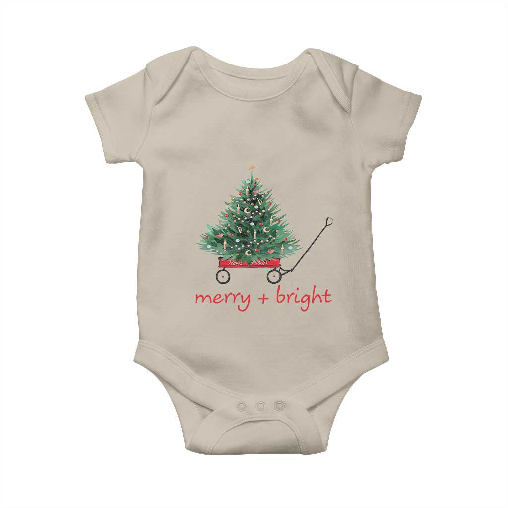 Christmas Baby Onesie Merry And Bright Retro Xmas Tree Wagon TS11 Sand Print Your Wear