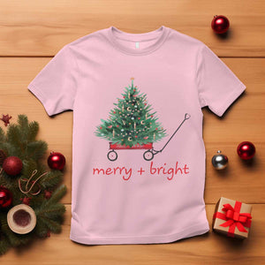 Christmas T Shirt Merry And Bright Retro Xmas Tree Wagon TS11 Light Pink Print Your Wear