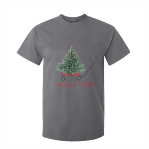 Christmas T Shirt For Kid Merry And Bright Retro Xmas Tree Wagon TS11 Charcoal Print Your Wear
