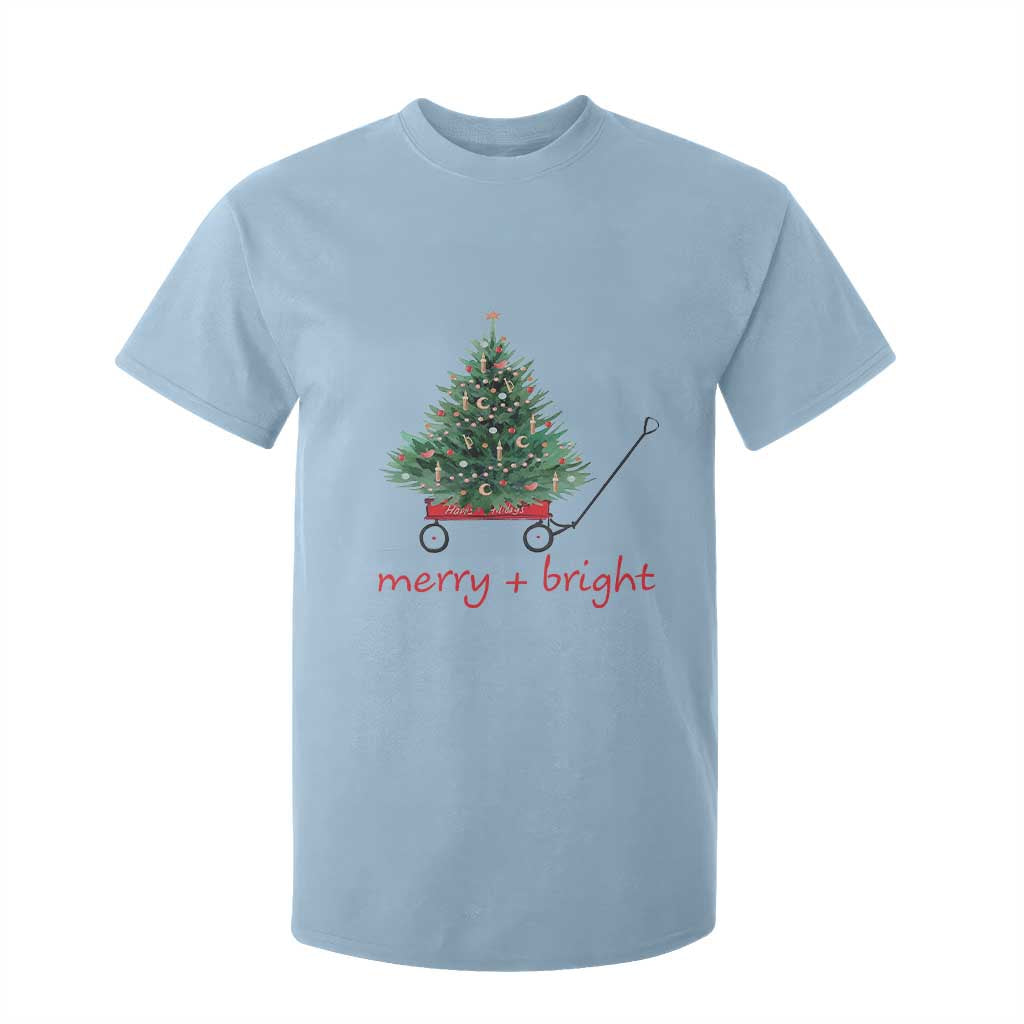 Christmas T Shirt For Kid Merry And Bright Retro Xmas Tree Wagon TS11 Light Blue Print Your Wear