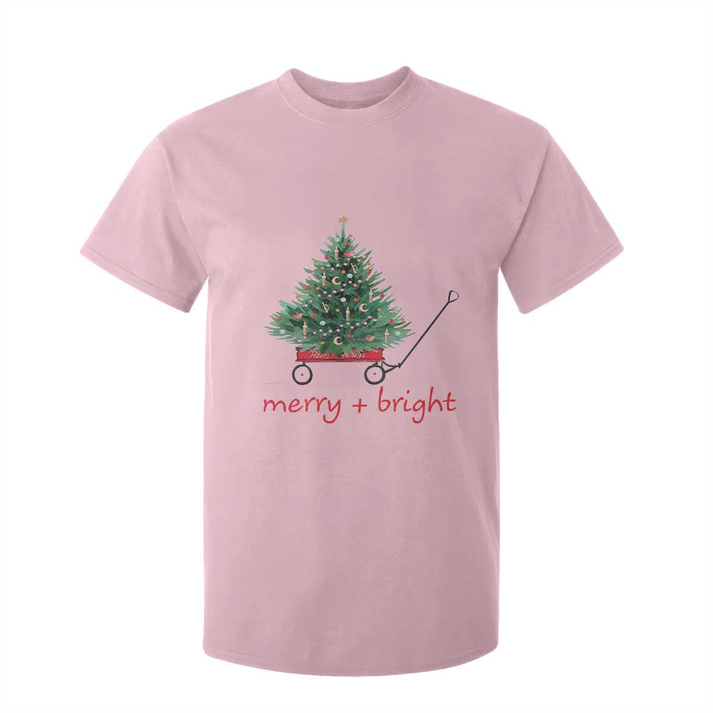 Christmas T Shirt For Kid Merry And Bright Retro Xmas Tree Wagon TS11 Light Pink Print Your Wear