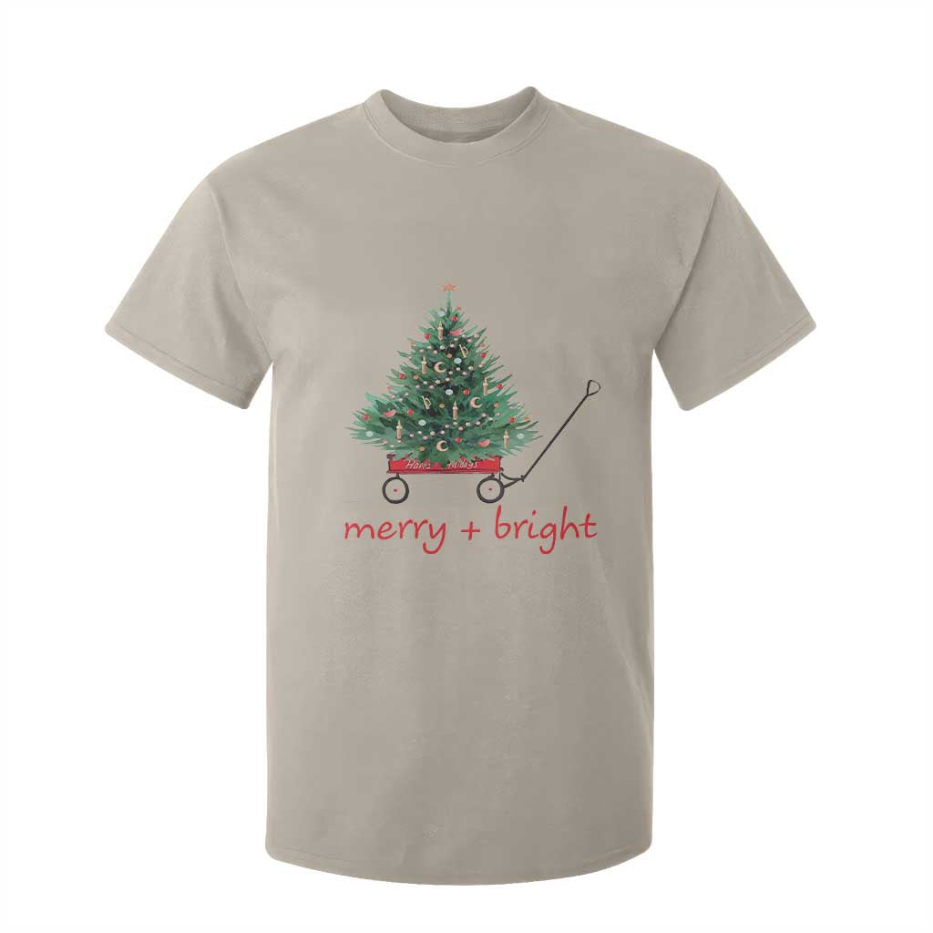 Christmas T Shirt For Kid Merry And Bright Retro Xmas Tree Wagon TS11 Sand Print Your Wear
