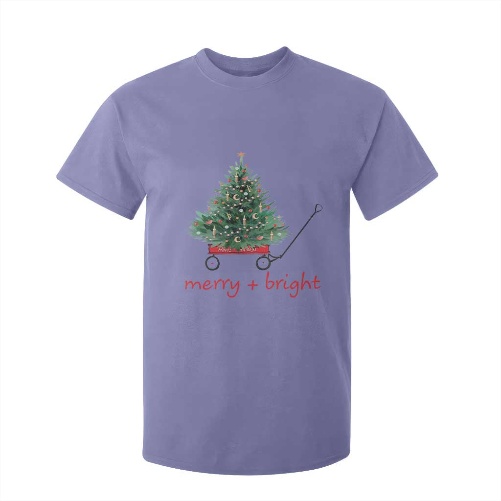 Christmas T Shirt For Kid Merry And Bright Retro Xmas Tree Wagon TS11 Violet Print Your Wear