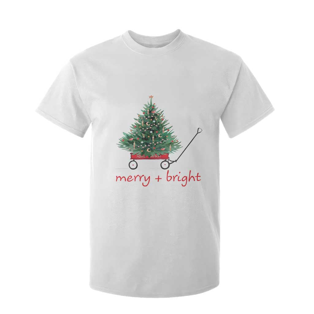 Christmas T Shirt For Kid Merry And Bright Retro Xmas Tree Wagon TS11 White Print Your Wear