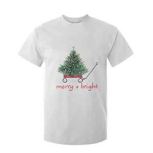 Christmas T Shirt For Kid Merry And Bright Retro Xmas Tree Wagon TS11 White Print Your Wear