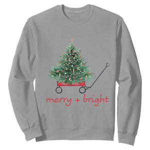 Christmas Sweatshirt Merry And Bright Retro Xmas Tree Wagon TS11 Sport Gray Print Your Wear