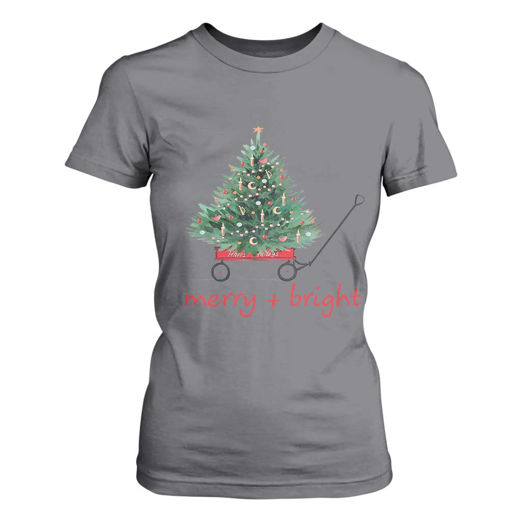 Christmas T Shirt For Women Merry And Bright Retro Xmas Tree Wagon TS11 Charcoal Print Your Wear