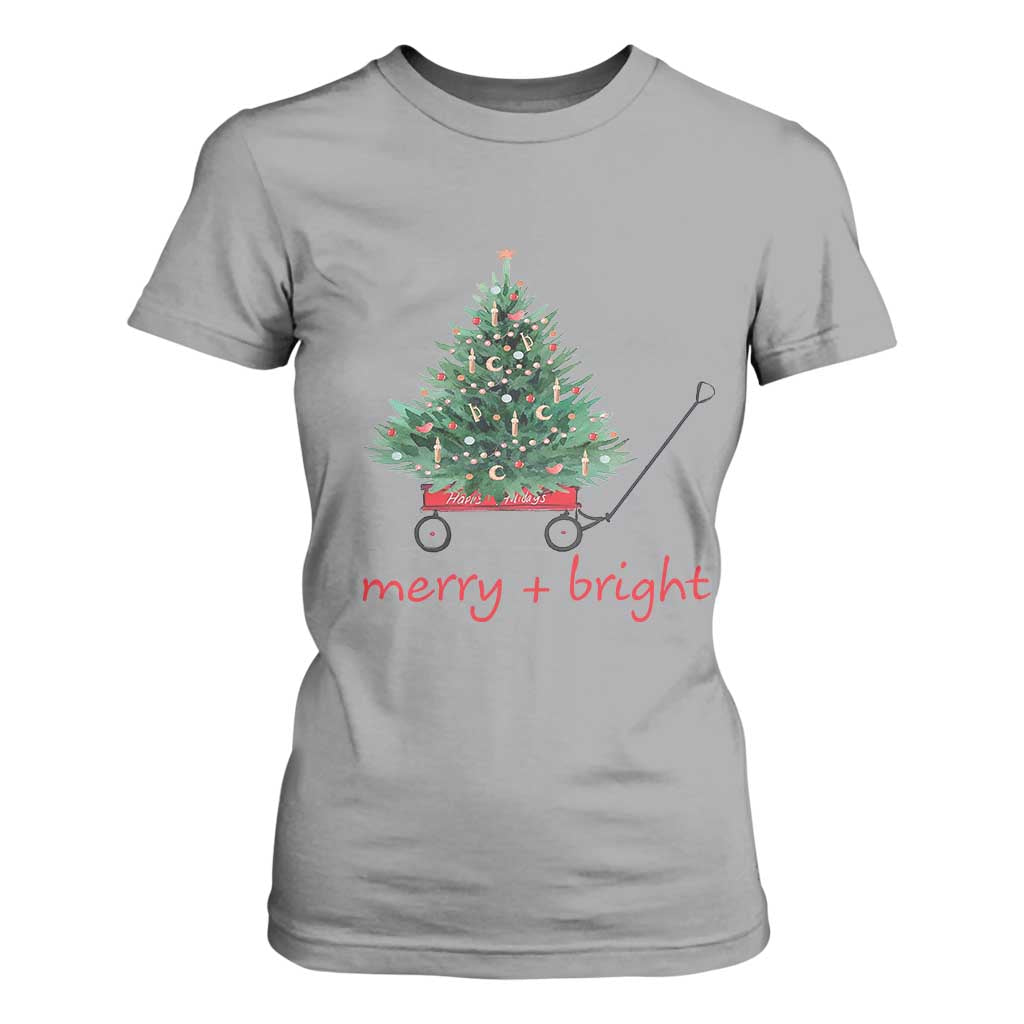 Christmas T Shirt For Women Merry And Bright Retro Xmas Tree Wagon TS11 Sport Gray Print Your Wear