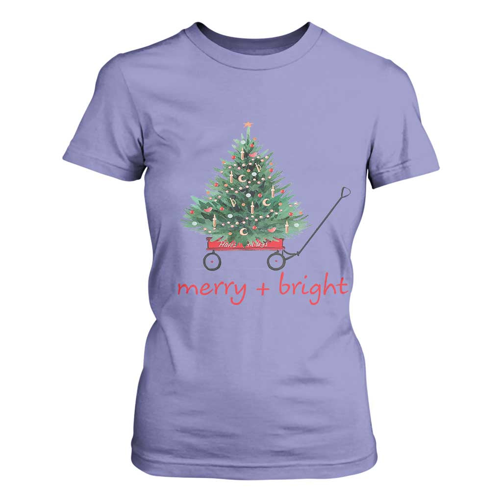 Christmas T Shirt For Women Merry And Bright Retro Xmas Tree Wagon TS11 Violet Print Your Wear