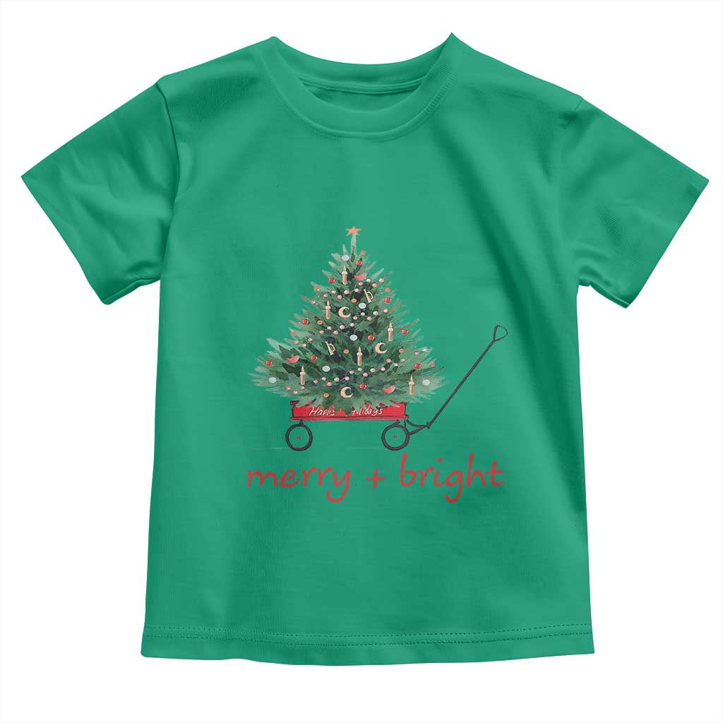 Christmas Toddler T Shirt Merry And Bright Retro Xmas Tree Wagon TS11 Irish Green Print Your Wear