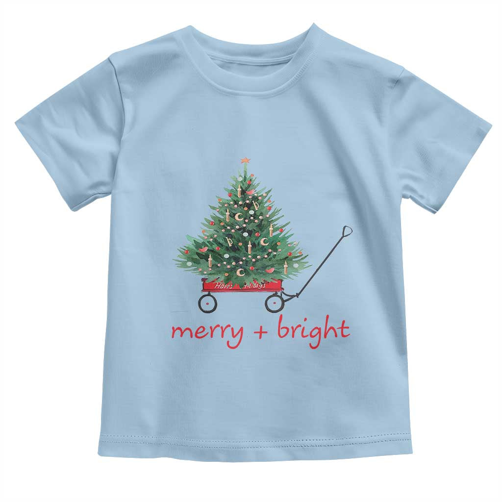 Christmas Toddler T Shirt Merry And Bright Retro Xmas Tree Wagon TS11 Light Blue Print Your Wear