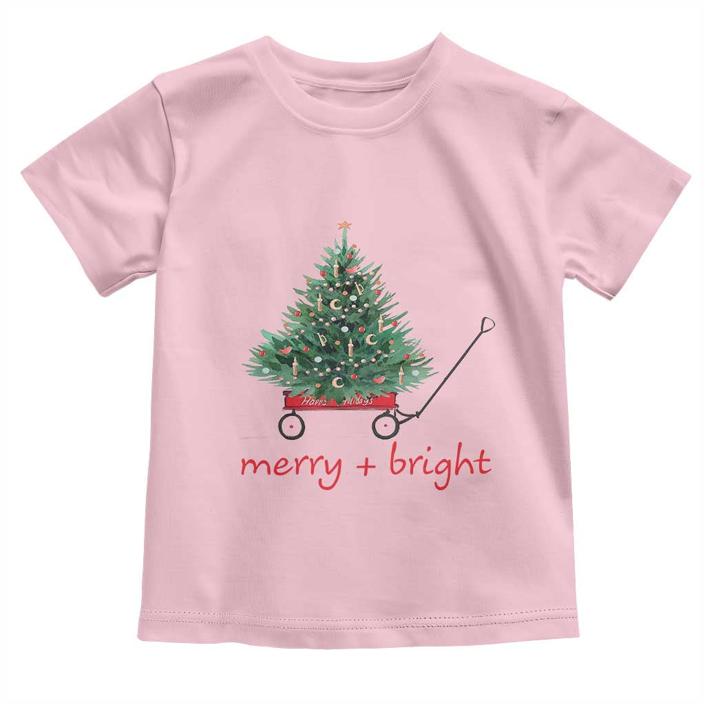 Christmas Toddler T Shirt Merry And Bright Retro Xmas Tree Wagon TS11 Light Pink Print Your Wear