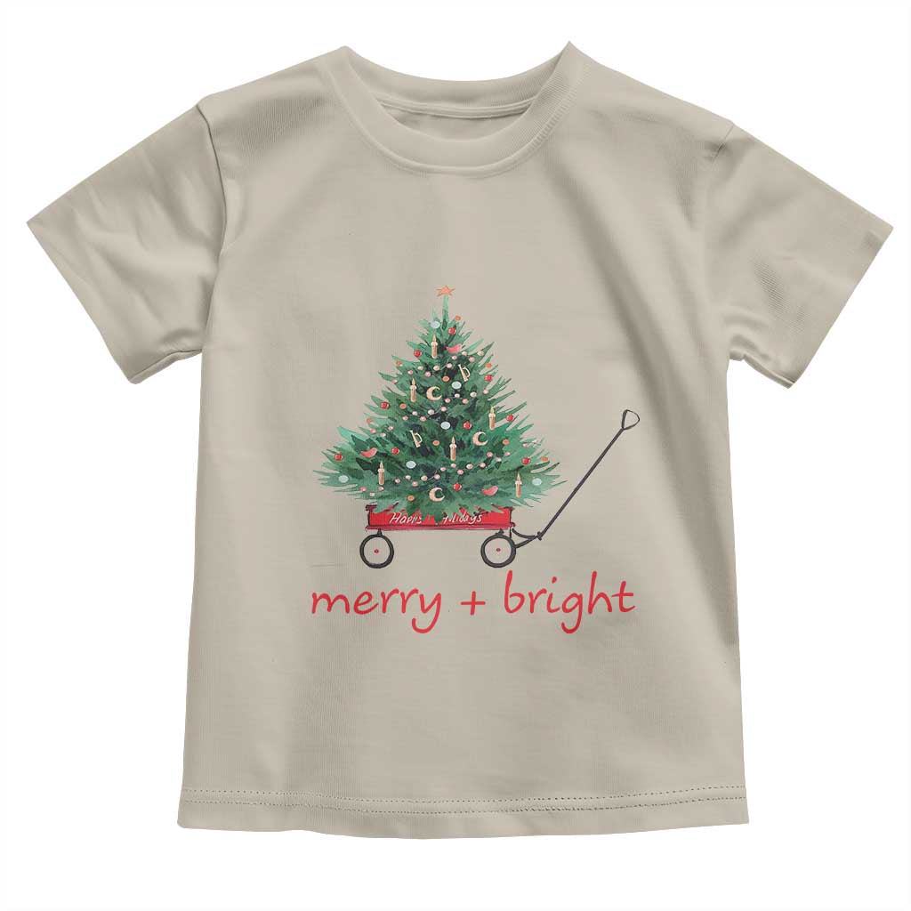 Christmas Toddler T Shirt Merry And Bright Retro Xmas Tree Wagon TS11 Sand Print Your Wear