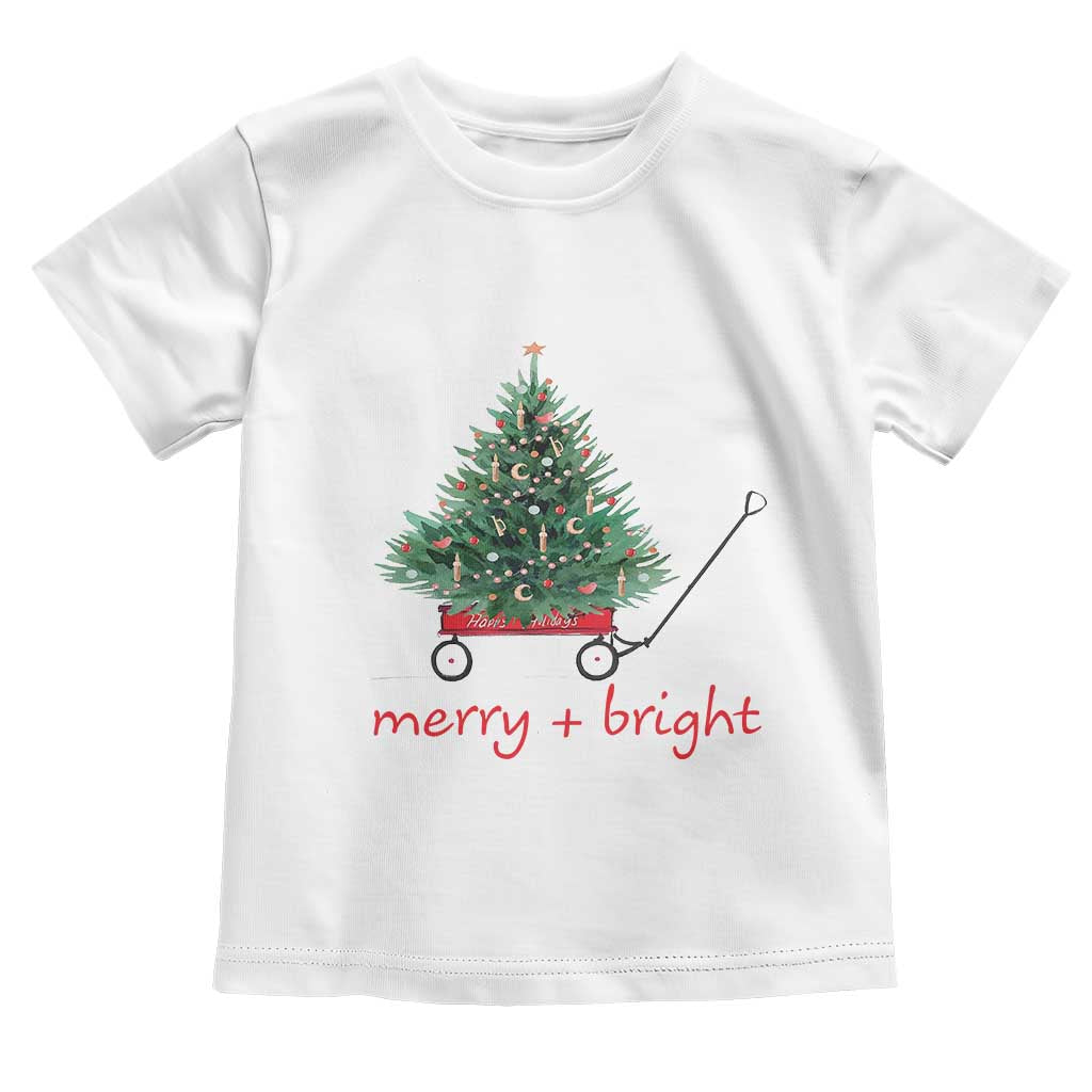 Christmas Toddler T Shirt Merry And Bright Retro Xmas Tree Wagon TS11 White Print Your Wear