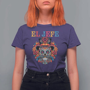 Day Of The Dead T Shirt For Women El Jefe Sugar Skull Mexican Boss Spanish Dia De Los Muertos TS11 Purple Print Your Wear