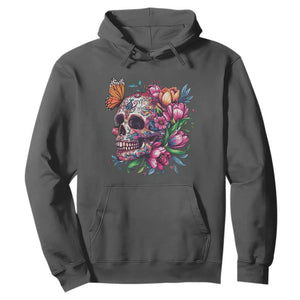 Day Of The Dead Hoodie Vintage Sugar Skull Flower Butterfly TS11 Dark Heather Print Your Wear