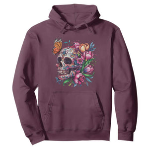 Day Of The Dead Hoodie Vintage Sugar Skull Flower Butterfly TS11 Maroon Print Your Wear