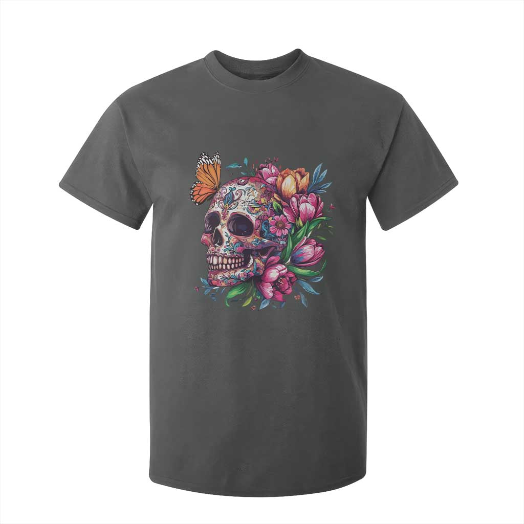 Day Of The Dead T Shirt For Kid Vintage Sugar Skull Flower Butterfly TS11 Dark Heather Print Your Wear