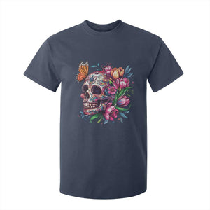 Day Of The Dead T Shirt For Kid Vintage Sugar Skull Flower Butterfly TS11 Navy Print Your Wear