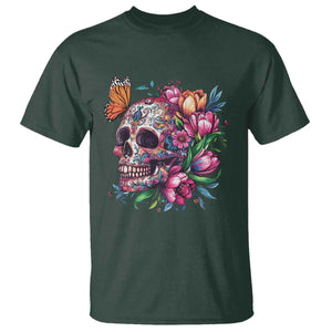 Day Of The Dead T Shirt Vintage Sugar Skull Flower Butterfly TS11 Dark Forest Green Print Your Wear