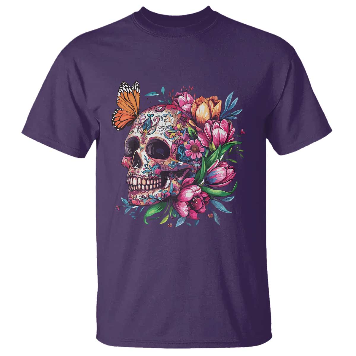 Day Of The Dead T Shirt Vintage Sugar Skull Flower Butterfly TS11 Purple Print Your Wear