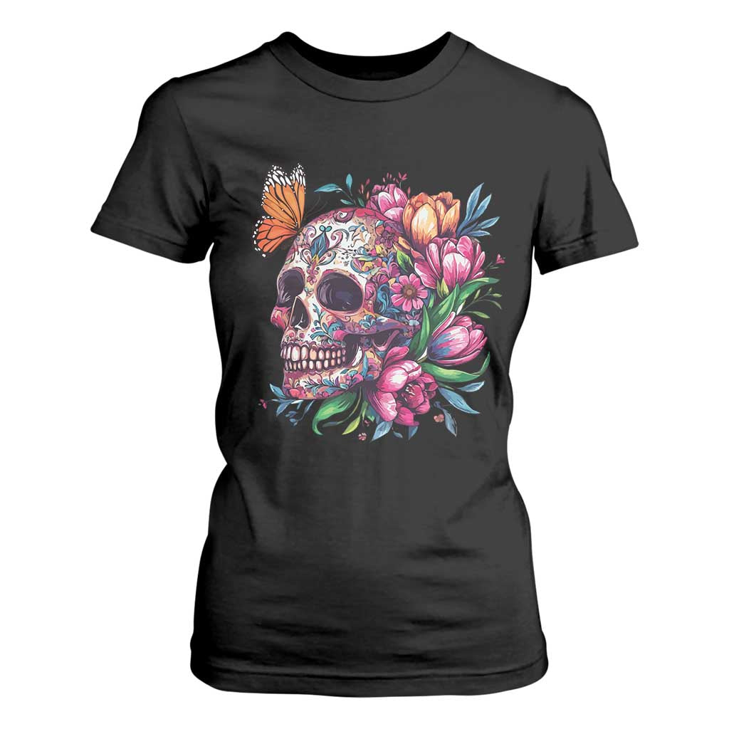 Day Of The Dead T Shirt For Women Vintage Sugar Skull Flower Butterfly TS11 Black Print Your Wear