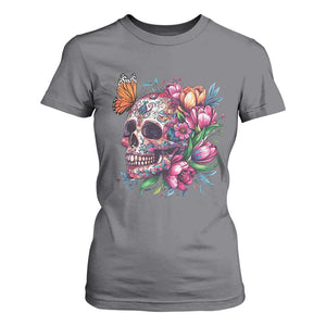 Day Of The Dead T Shirt For Women Vintage Sugar Skull Flower Butterfly TS11 Charcoal Print Your Wear