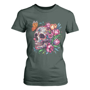 Day Of The Dead T Shirt For Women Vintage Sugar Skull Flower Butterfly TS11 Dark Forest Green Print Your Wear