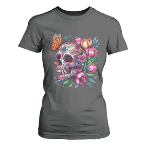 Day Of The Dead T Shirt For Women Vintage Sugar Skull Flower Butterfly TS11 Dark Heather Print Your Wear
