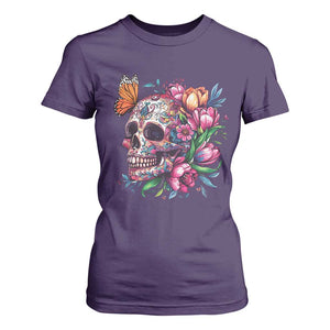 Day Of The Dead T Shirt For Women Vintage Sugar Skull Flower Butterfly TS11 Purple Print Your Wear