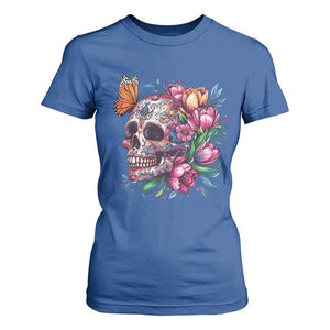Day Of The Dead T Shirt For Women Vintage Sugar Skull Flower Butterfly TS11 Royal Blue Print Your Wear