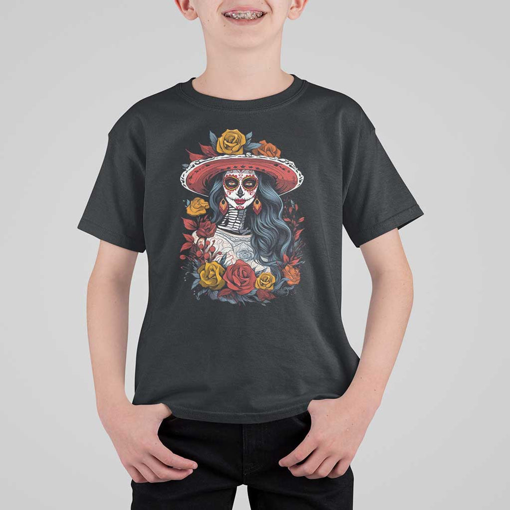 Day Of The Dead T Shirt For Kid La Catrina De Los Muertos Sugar Skull TS11 Black Print Your Wear