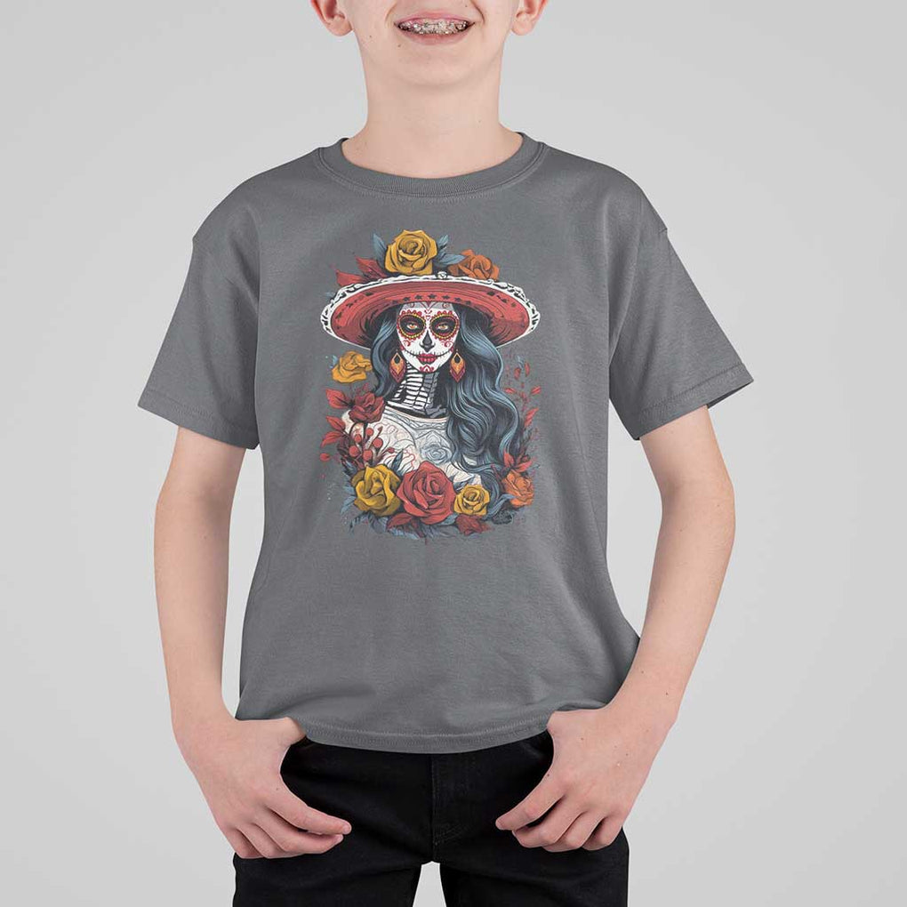 Day Of The Dead T Shirt For Kid La Catrina De Los Muertos Sugar Skull TS11 Charcoal Print Your Wear