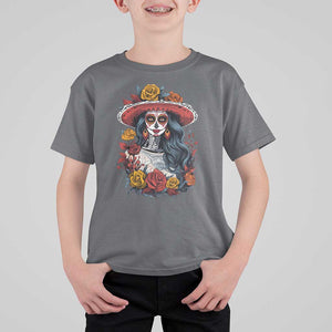 Day Of The Dead T Shirt For Kid La Catrina De Los Muertos Sugar Skull TS11 Charcoal Print Your Wear