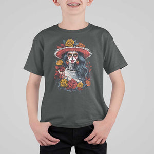 Day Of The Dead T Shirt For Kid La Catrina De Los Muertos Sugar Skull TS11 Dark Heather Print Your Wear