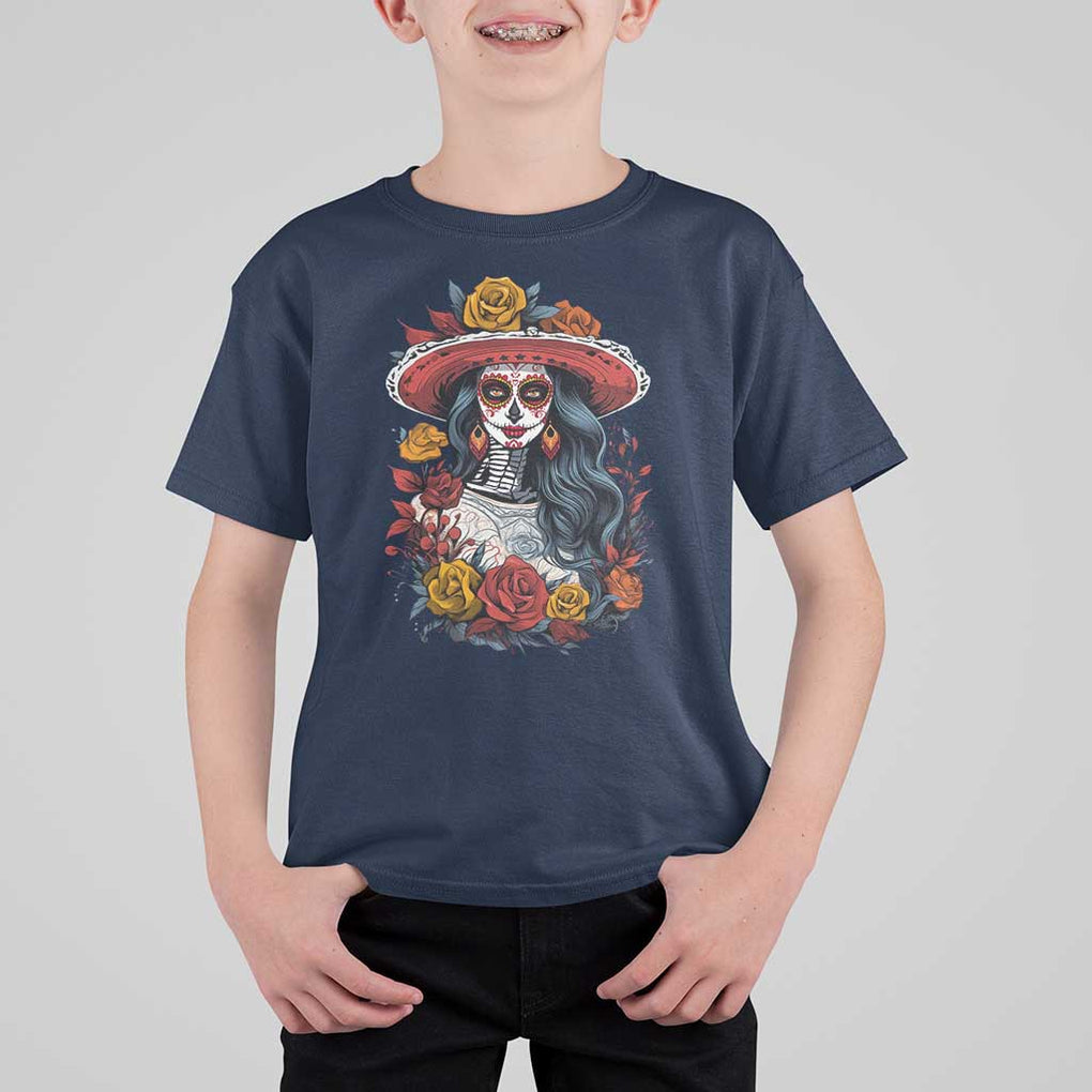Day Of The Dead T Shirt For Kid La Catrina De Los Muertos Sugar Skull TS11 Navy Print Your Wear