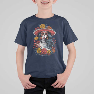 Day Of The Dead T Shirt For Kid La Catrina De Los Muertos Sugar Skull TS11 Navy Print Your Wear